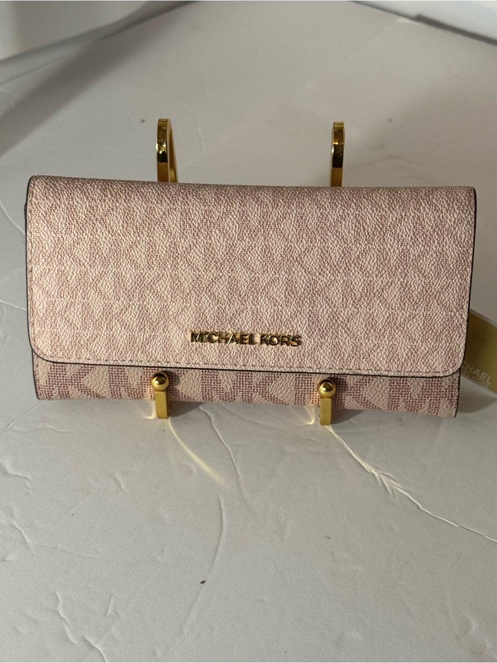 NWT Michael Kors Jet Set Large Trifold Wallet Powder Blush MK Logo - Picture 4 of 10